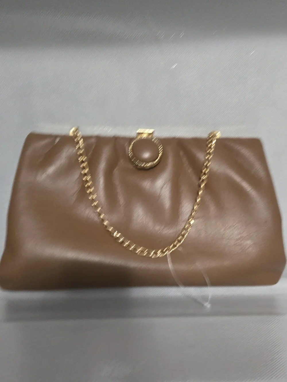 Classic Brown Leatherette Chain-Handle Clutch with Gold Accent